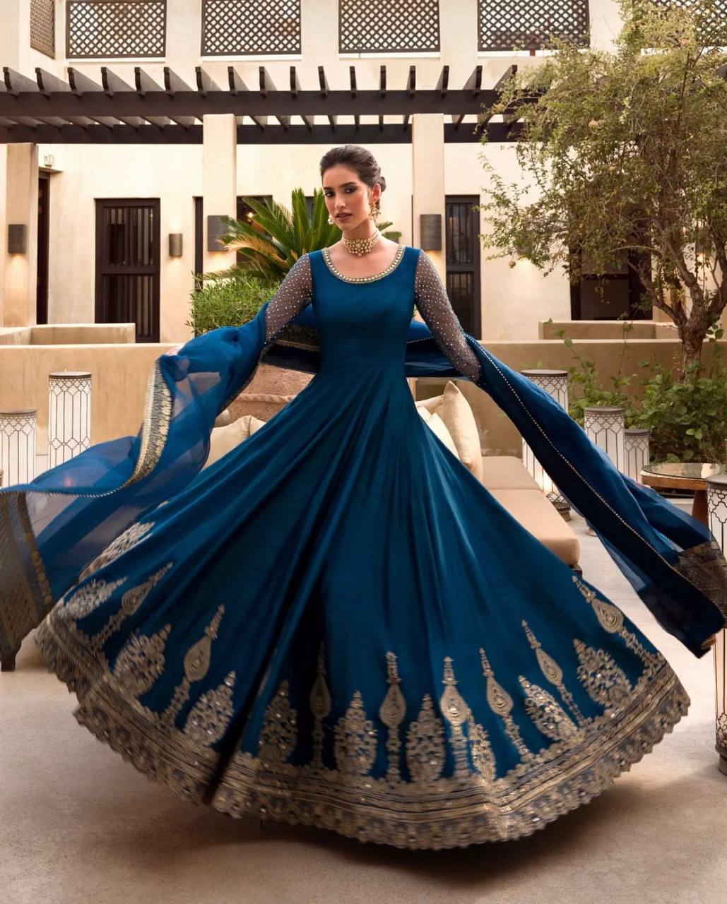 Buy Stunning Beige Embroidered Silk Anarkali Dress Online in USA – Pure  Elegance